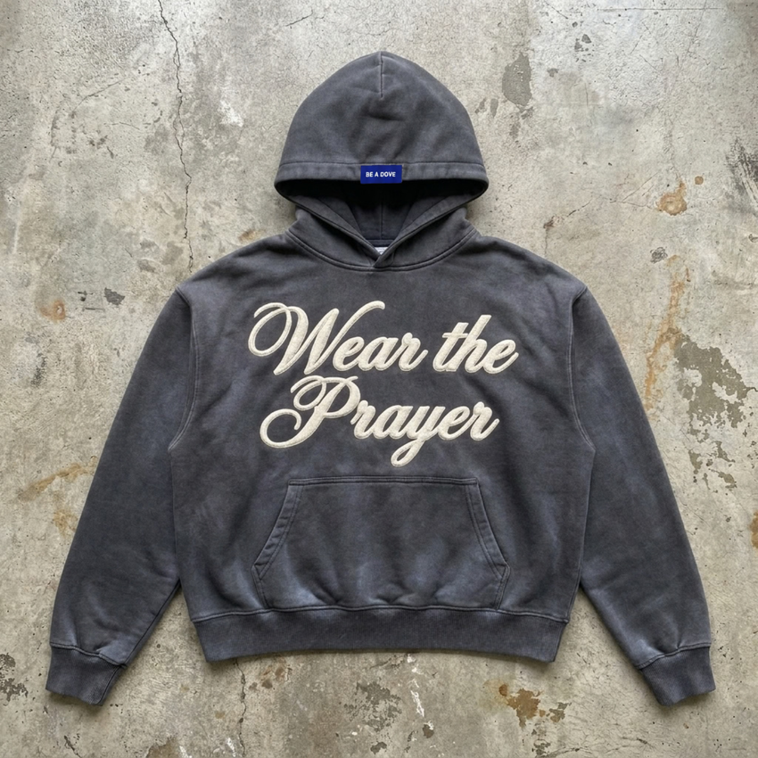 Wear The Prayer - Vintage Charcoal Script Hoodie