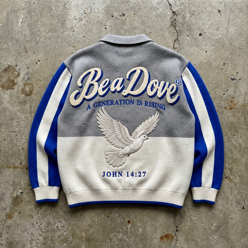 Be a Dove - Grey Colorblock Polo Sweater