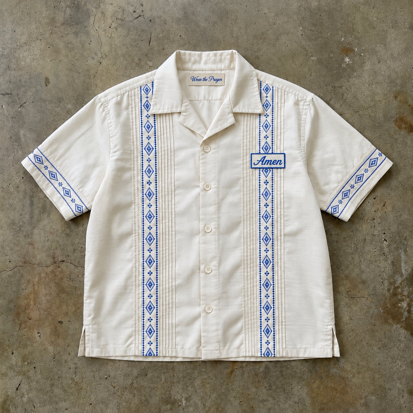 Amen - Ivory Embroidered Guayabera Shirt