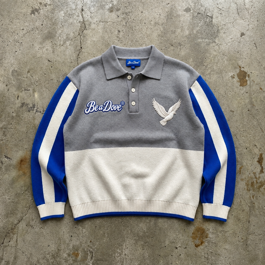 Be a Dove - Grey Colorblock Polo Sweater